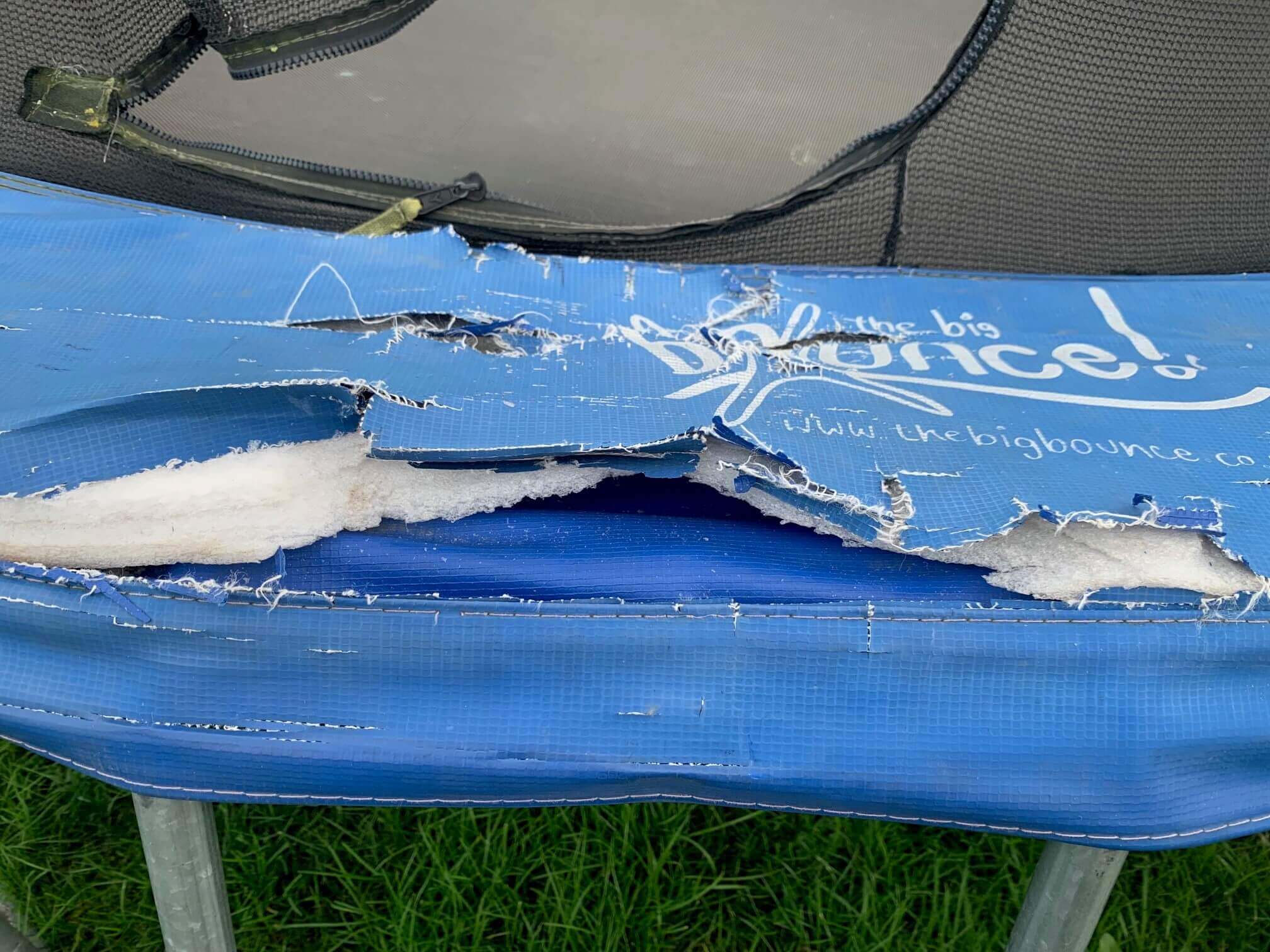 Broken pads on a spring-based trampoline