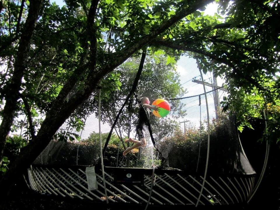 Boy with a Ball on Trampoline