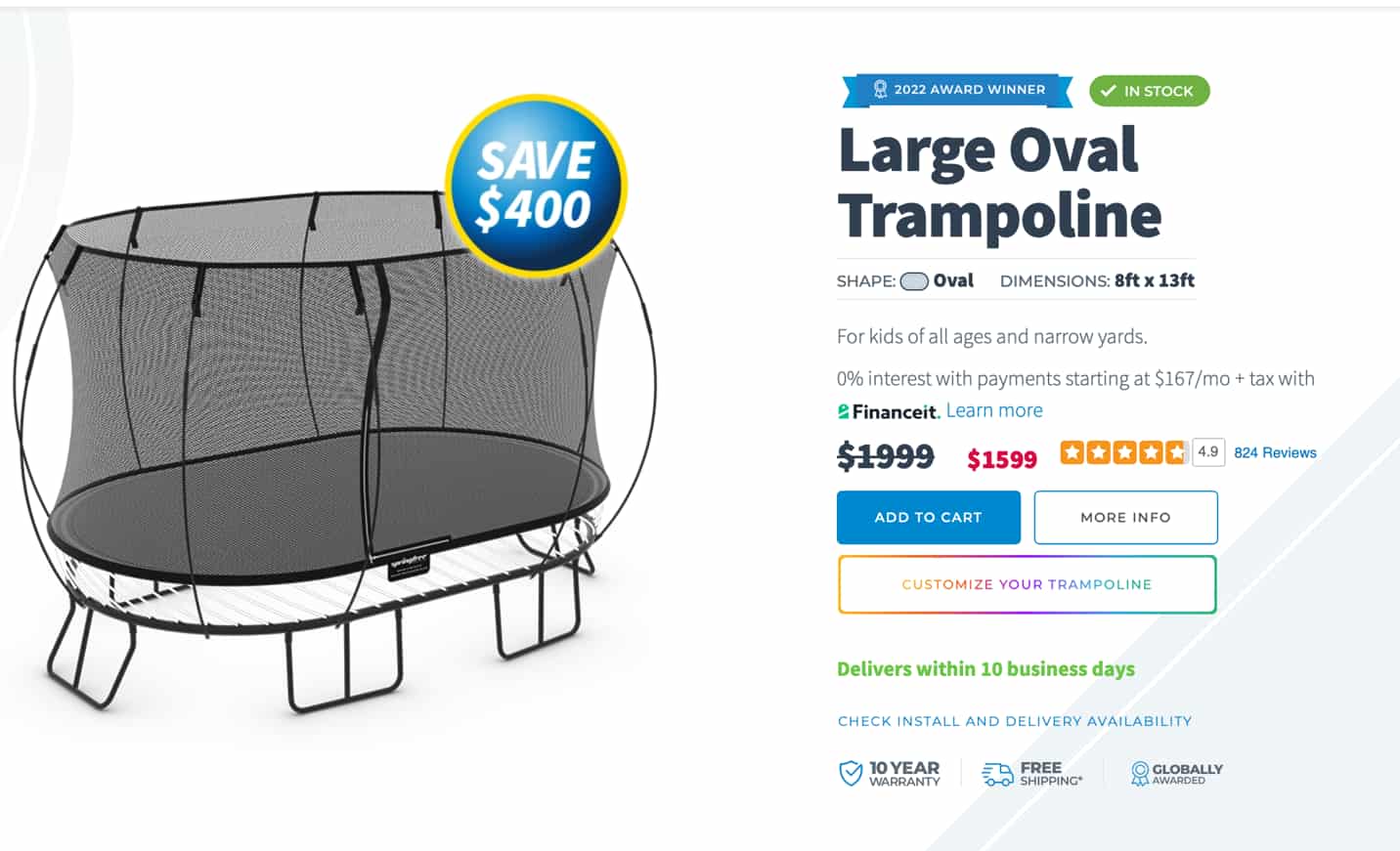 Springfree Large Oval Trampoline product listing.