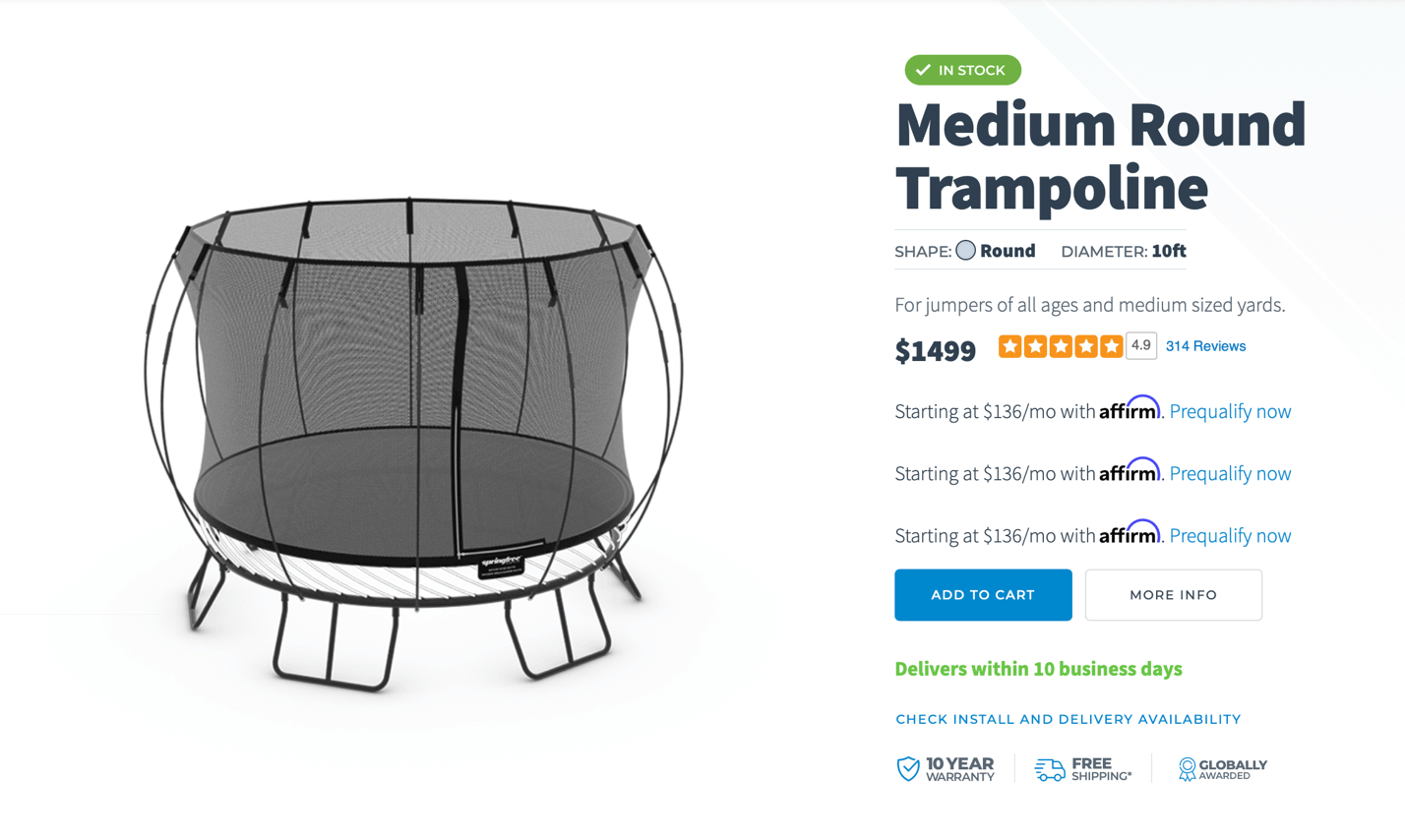 Springfree Medium Round Trampoline product page