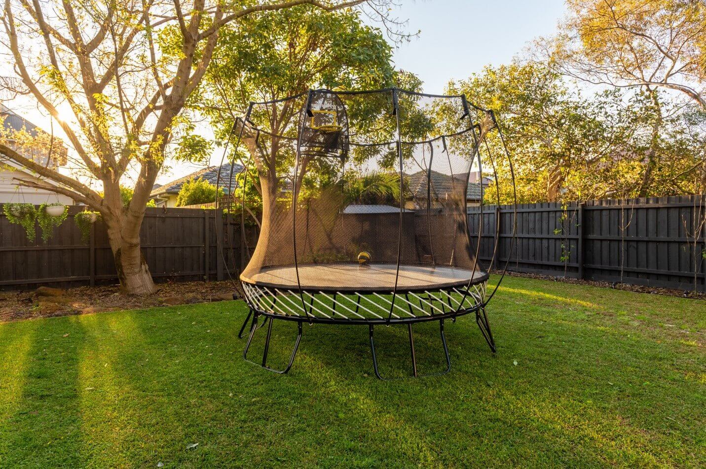 A Springfree 10 ft Medium Round Trampoline.