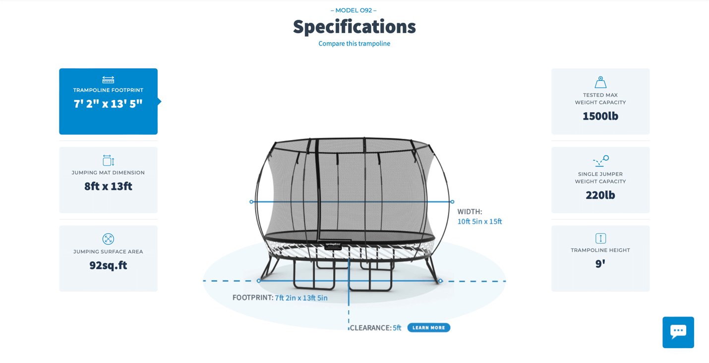 Springfree Large Oval Trampoline specifications.
