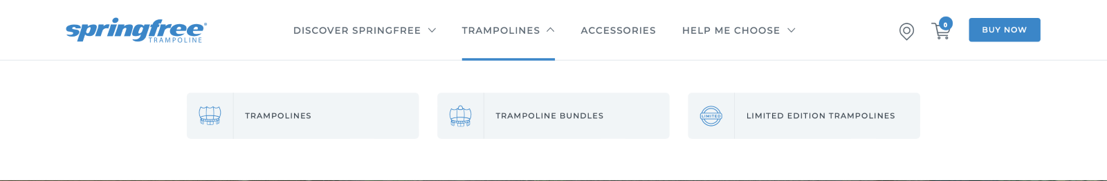 The Springfree "Trampolines" tab open