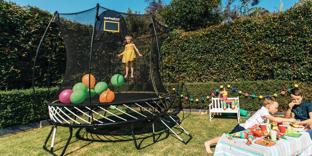trampoline in backyard