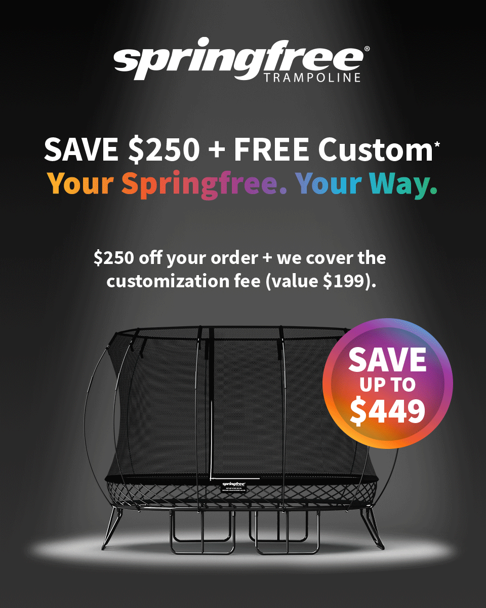 Springfree Trampoline promo graphic with text