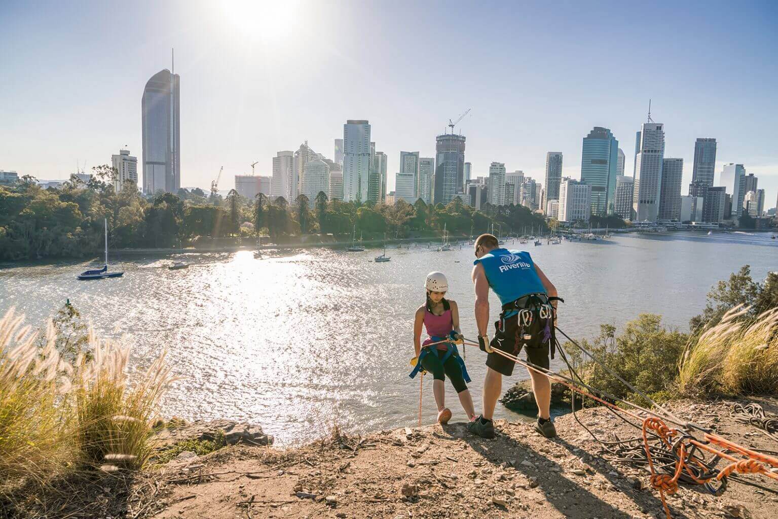 a child and dad at the Kangaroo Point Cliffs