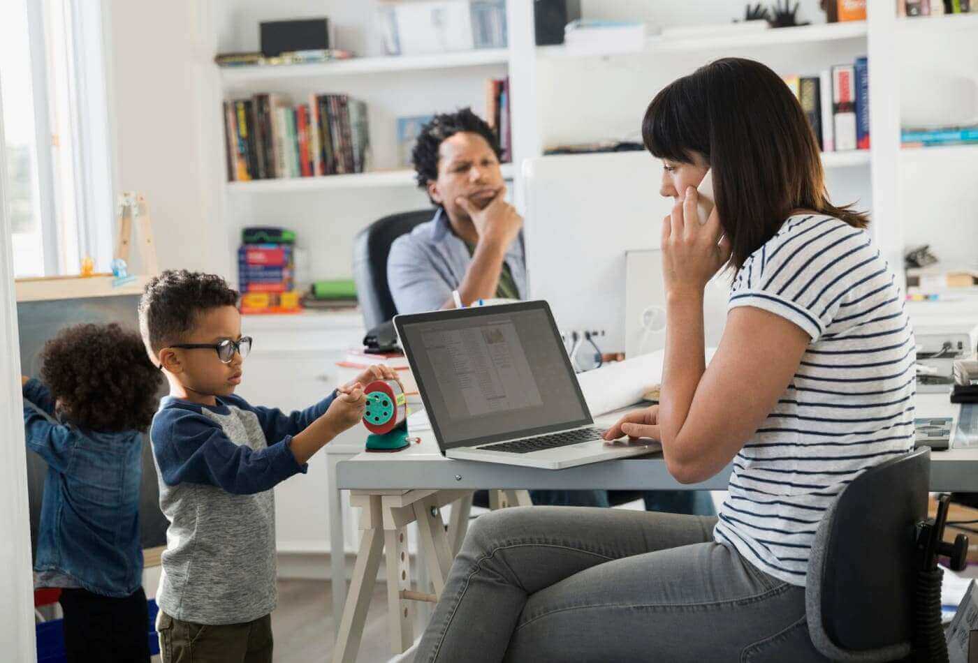 Mom and dad Working from Home with Kids